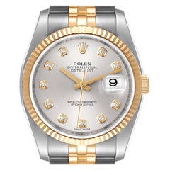 Rolex Datejust Steel Yellow Gold Silver Diamond Dial Mens Watch 116233