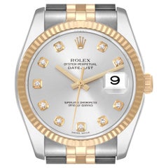 Rolex Datejust Steel Yellow Gold Silver Diamond Dial Mens Watch 116233