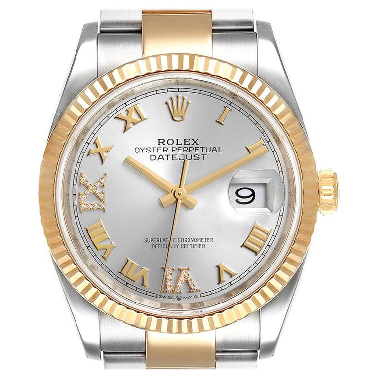 Rolex Datejust Steel Yellow Gold Silver Diamond Dial Mens Watch 126233 ...