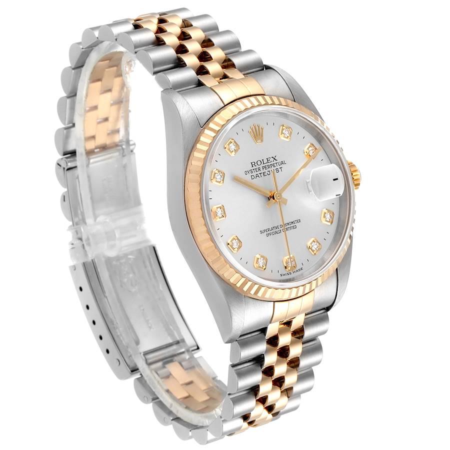 Rolex Datejust Steel Yellow Gold Silver Diamond Dial Men's Watch 16233 In Excellent Condition In Atlanta, GA