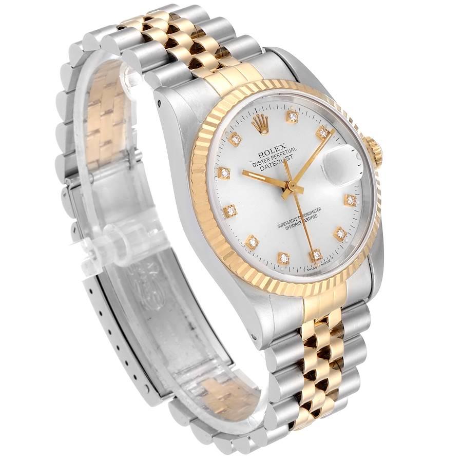 Rolex Datejust Steel Yellow Gold Silver Diamond Dial Men's Watch 16233 In Good Condition In Atlanta, GA