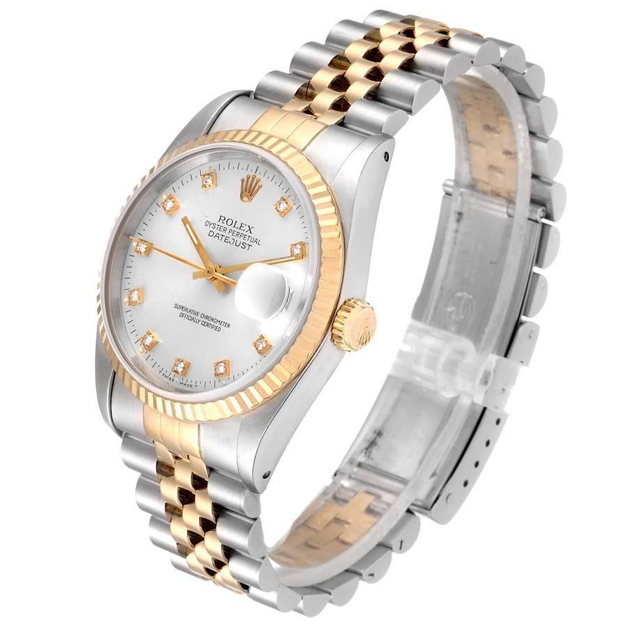 Rolex Datejust Steel Yellow Gold Silver Diamond Dial Men's Watch 16233 1