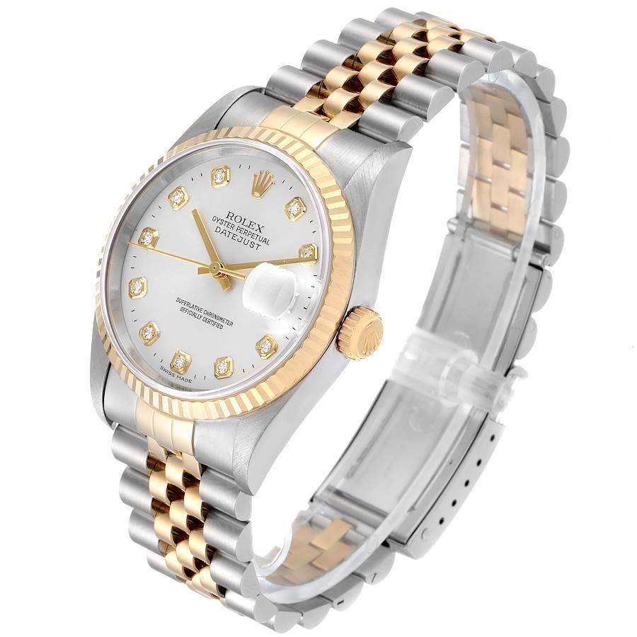 Men's Rolex Datejust Steel Yellow Gold Silver Diamond Dial Mens Watch 16233 For Sale