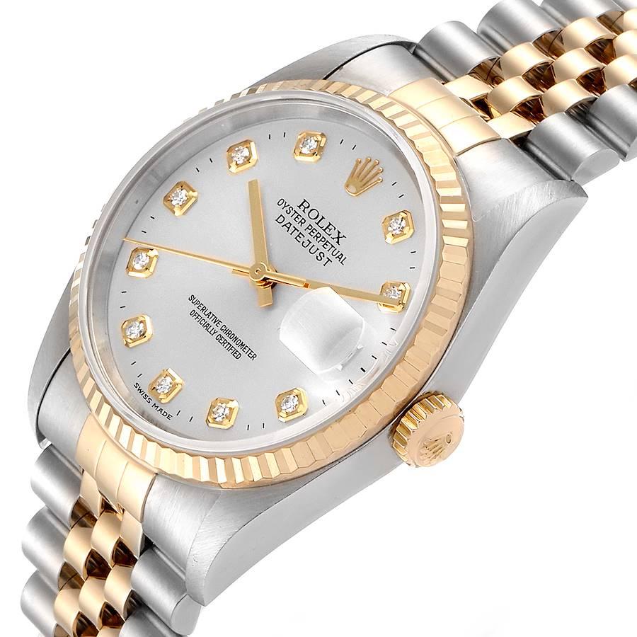 Rolex Datejust Steel Yellow Gold Silver Diamond Dial Men's Watch 16233 2
