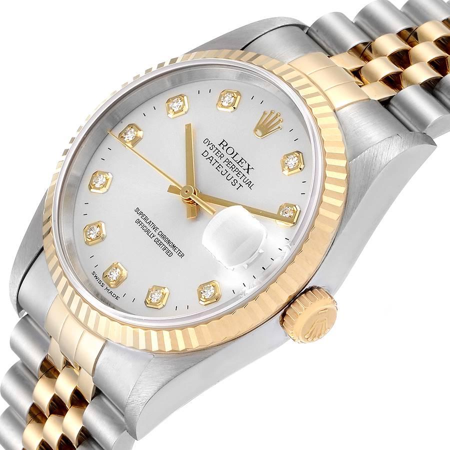 Rolex Datejust Steel Yellow Gold Silver Diamond Dial Mens Watch 16233 For Sale 1