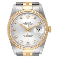 Rolex Datejust Steel Yellow Gold Silver Diamond Dial Men's Watch 16233