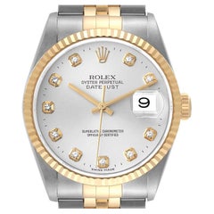 Rolex Datejust Steel Yellow Gold Silver Diamond Dial Mens Watch 16233