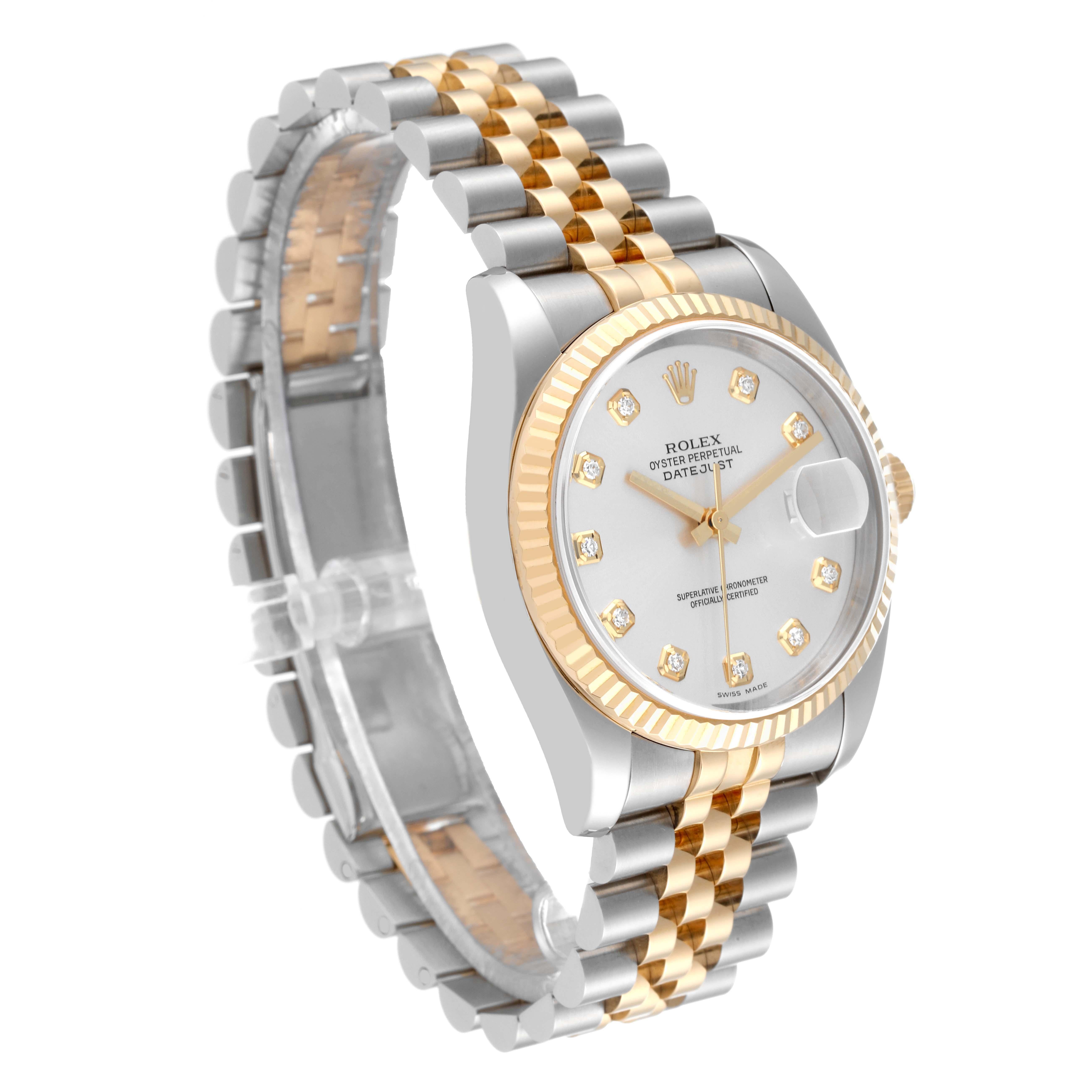 Rolex Datejust Steel Yellow Gold Silver Diamond Dial Watch 116233 Box Papers 2