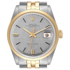 Rolex Datejust Acero Oro Amarillo Plata Esfera Lino Vintage Reloj Caballero 1600