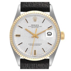 Rolex Datejust Steel Yellow Gold Silver Linen Dial Vintage Mens Watch 1601