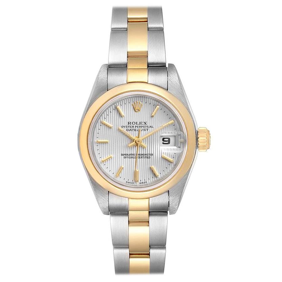 Rolex Datejust Steel Yellow Gold Silver Tapestry Dial Ladies Watch 79163 For Sale
