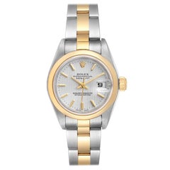 Rolex Datejust Steel Yellow Gold Silver Tapestry Dial Ladies Watch 79163