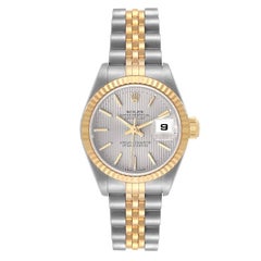 Rolex Datejust Steel Yellow Gold Silver Tapestry Dial Ladies Watch 79173