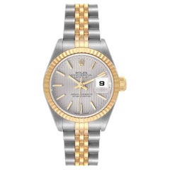 Rolex Datejust Steel Yellow Gold Silver Tapestry Dial Ladies Watch 79173