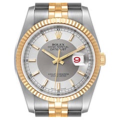 Rolex Datejust Steel Yellow Gold Silver Tuxedo Dial Mens Watch 116233