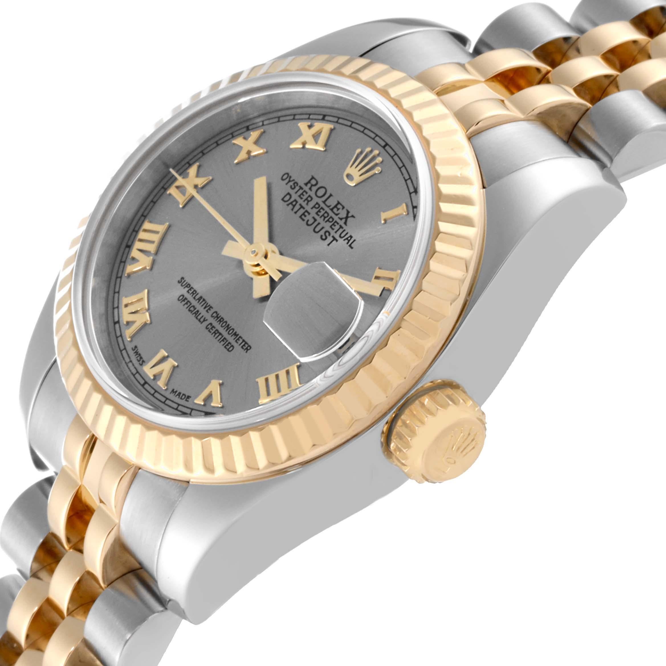 Rolex Datejust Steel Yellow Gold Slate Dial Ladies Watch 179173 Box Card In Excellent Condition For Sale In Atlanta, GA