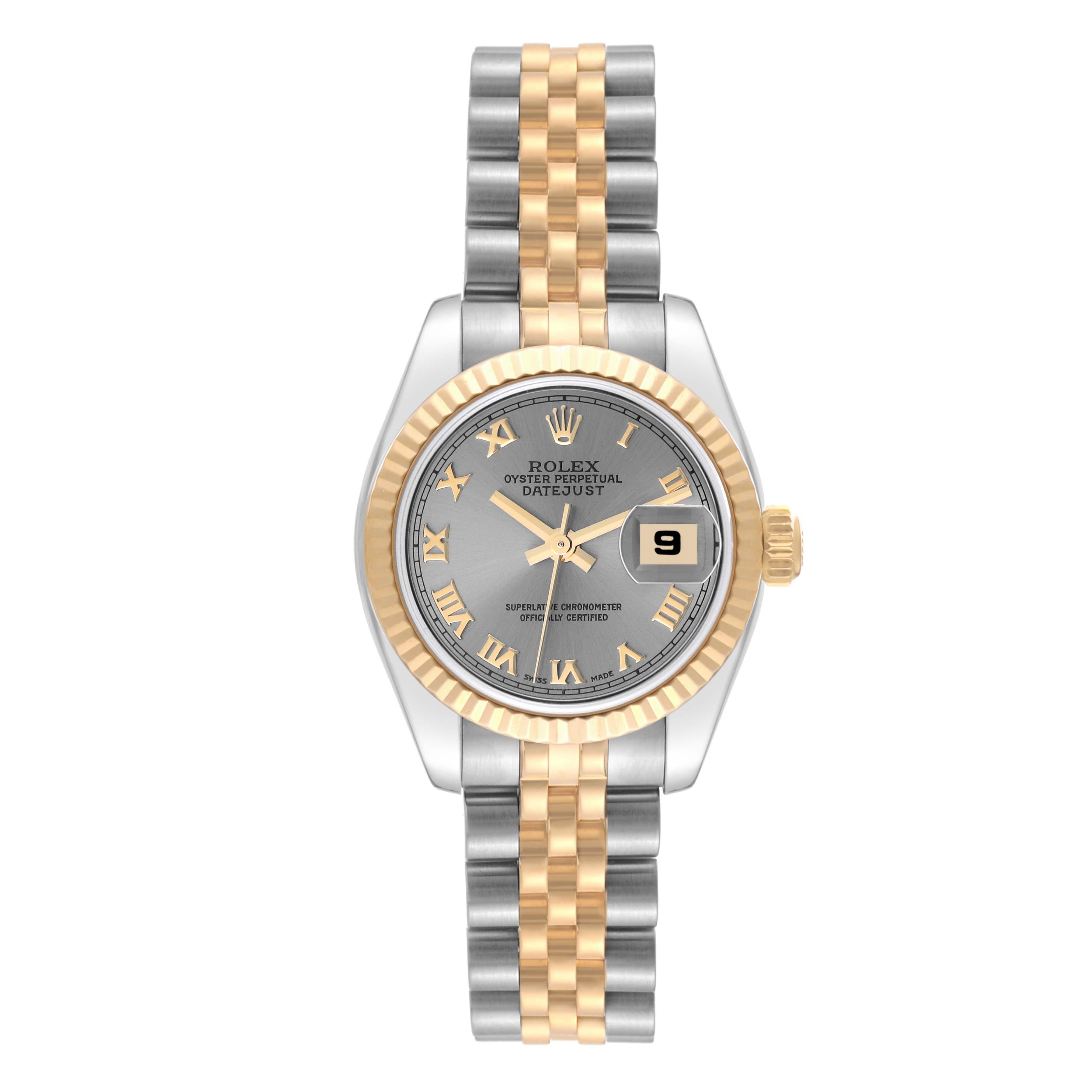 Rolex Datejust Steel Yellow Gold Slate Dial Ladies Watch 179173 Box Card For Sale 2