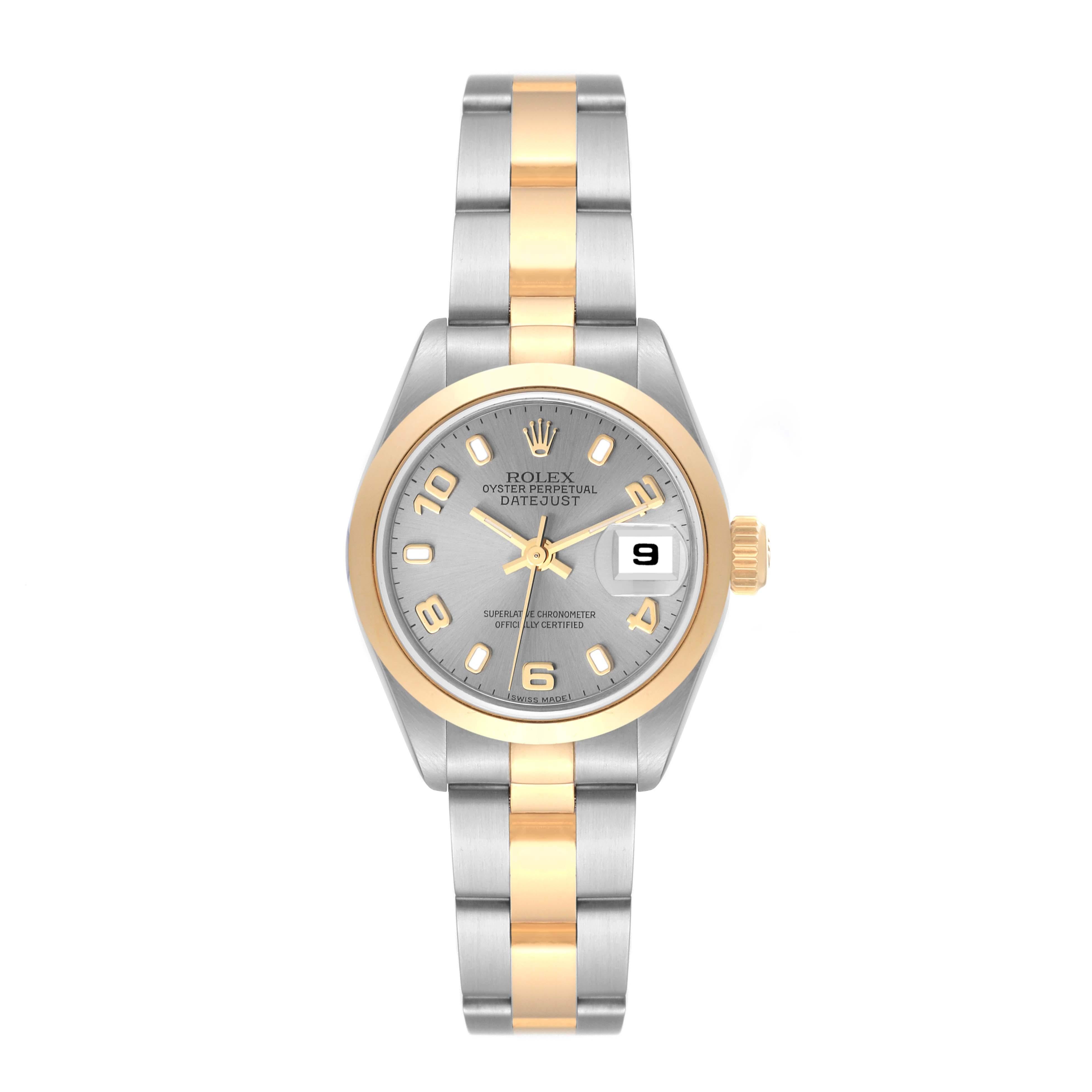 Rolex Datejust Damenuhr aus Stahl mit Gelbgold- Schiefer-Zifferblatt 69163 im Angebot 3
