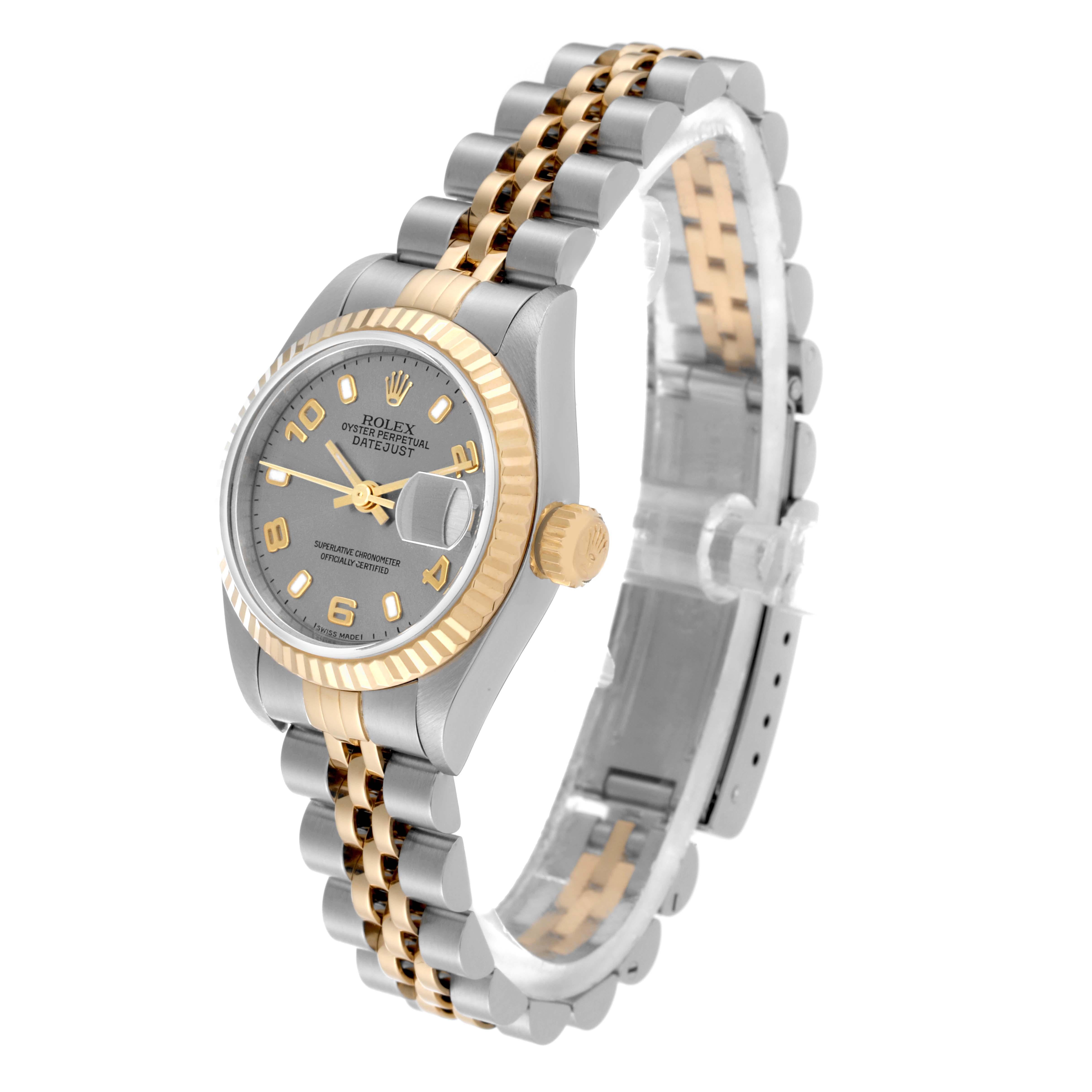 Rolex Datejust Damenuhr aus Stahl mit Gelbgold- Schiefer-Zifferblatt 79173 im Angebot 7