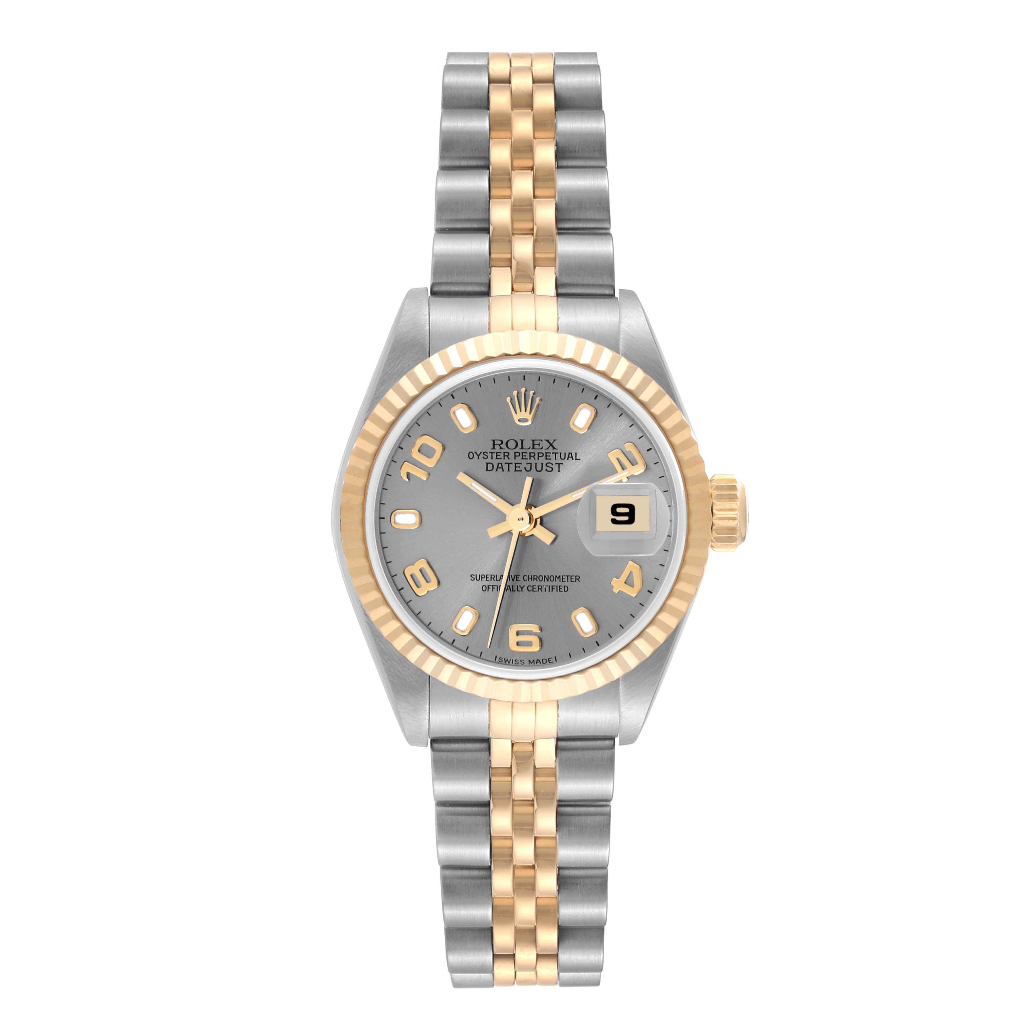 Rolex Datejust Damenuhr aus Stahl mit Gelbgold- Schiefer-Zifferblatt 79173 im Angebot 4