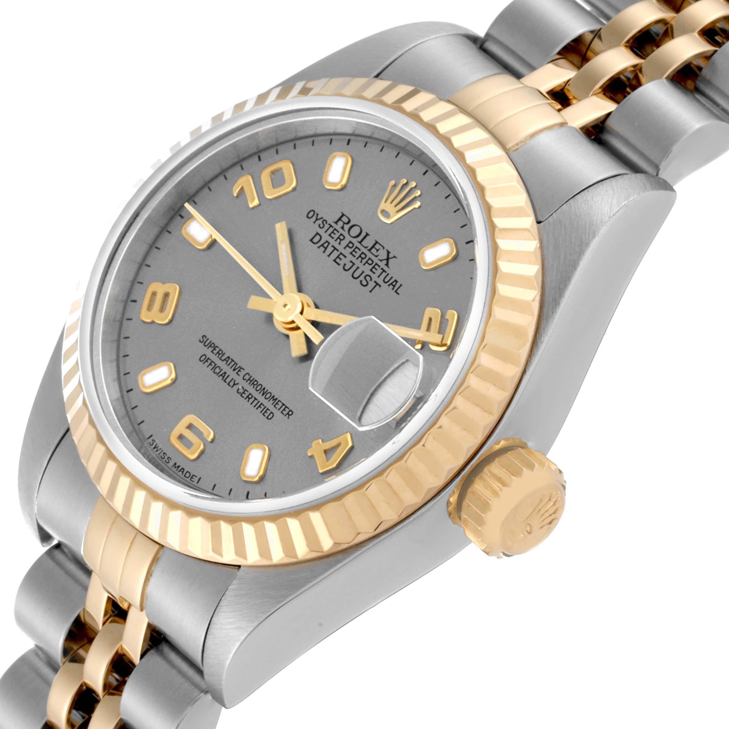 Rolex Montre Datejust en acier et or jaune avec cadran en ardoise, pour femmes 79173 en vente 4