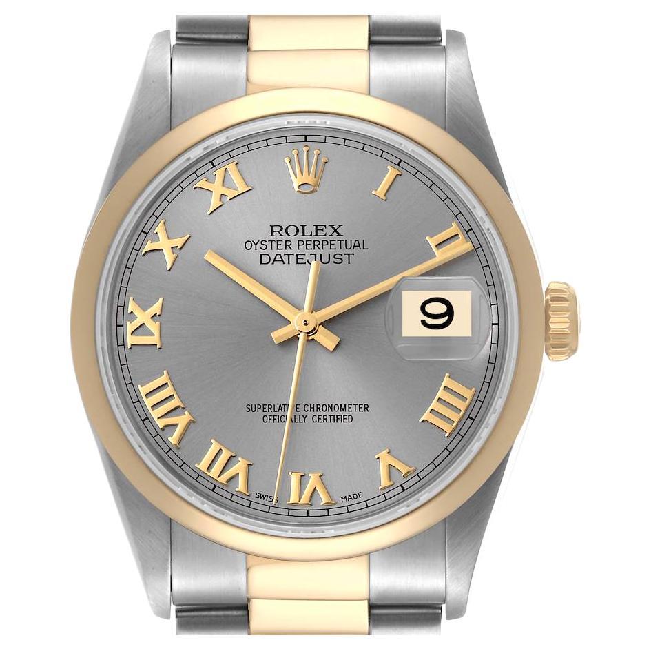 Rolex Datejust Steel Yellow Gold Slate Dial Mens Watch 16203 Box Card