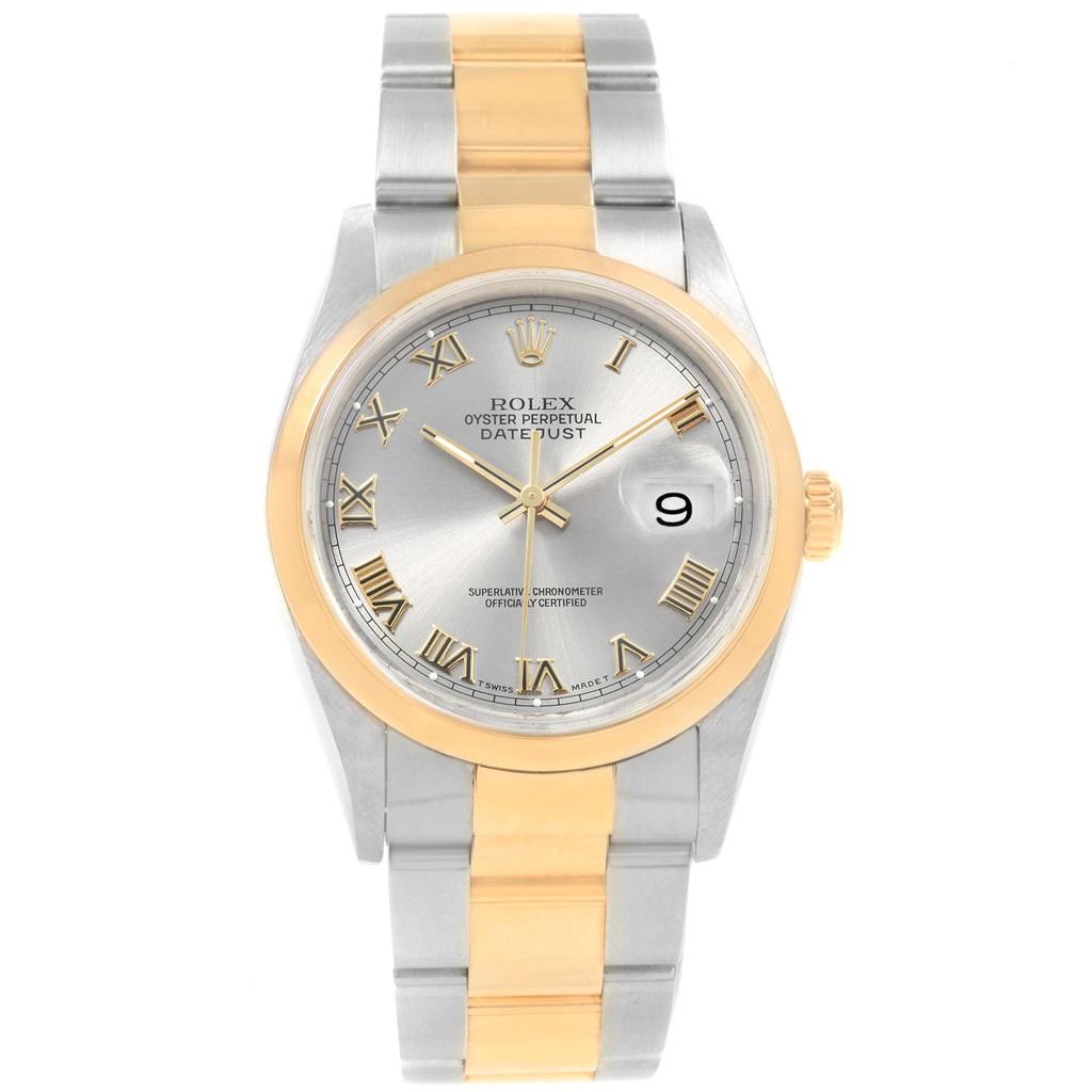 Rolex Datejust Steel Yellow Gold Slate Dial Men's Watch 16203 Box Papers In Excellent Condition In Atlanta, GA