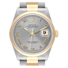 Rolex Datejust Steel Yellow Gold Slate Dial Mens Watch 16203 Box Papers