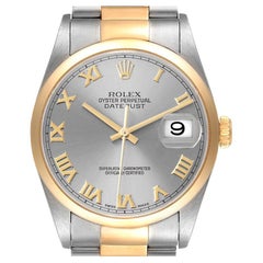 Rolex Datejust Steel Yellow Gold Slate Dial Mens Watch 16203 Box Papers