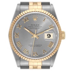 rolex datejust 41mm slate dial Rolex Datejust Steel Yellow Gold Slate Dial Mens Watch 16233 Box Papers