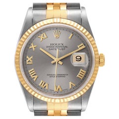 Rolex Datejust Steel Yellow Gold Slate Dial Mens Watch 16233 Box Papers