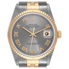 Rolex Datejust Steel Yellow Gold Slate Dial Mens Watch 16233 Box Service Card