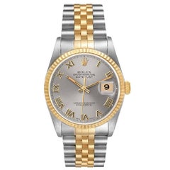 Rolex Datejust Steel Yellow Gold Slate Dial Mens Watch 16233