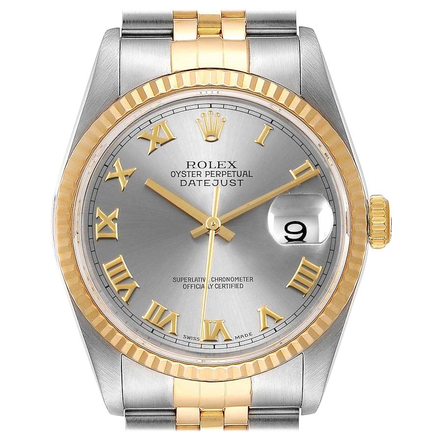 Rolex Datejust Steel Yellow Gold Slate Dial Men's Watch 16233 For Sale