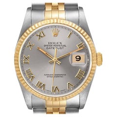 Rolex Datejust Steel Yellow Gold Slate Dial Mens Watch 16233