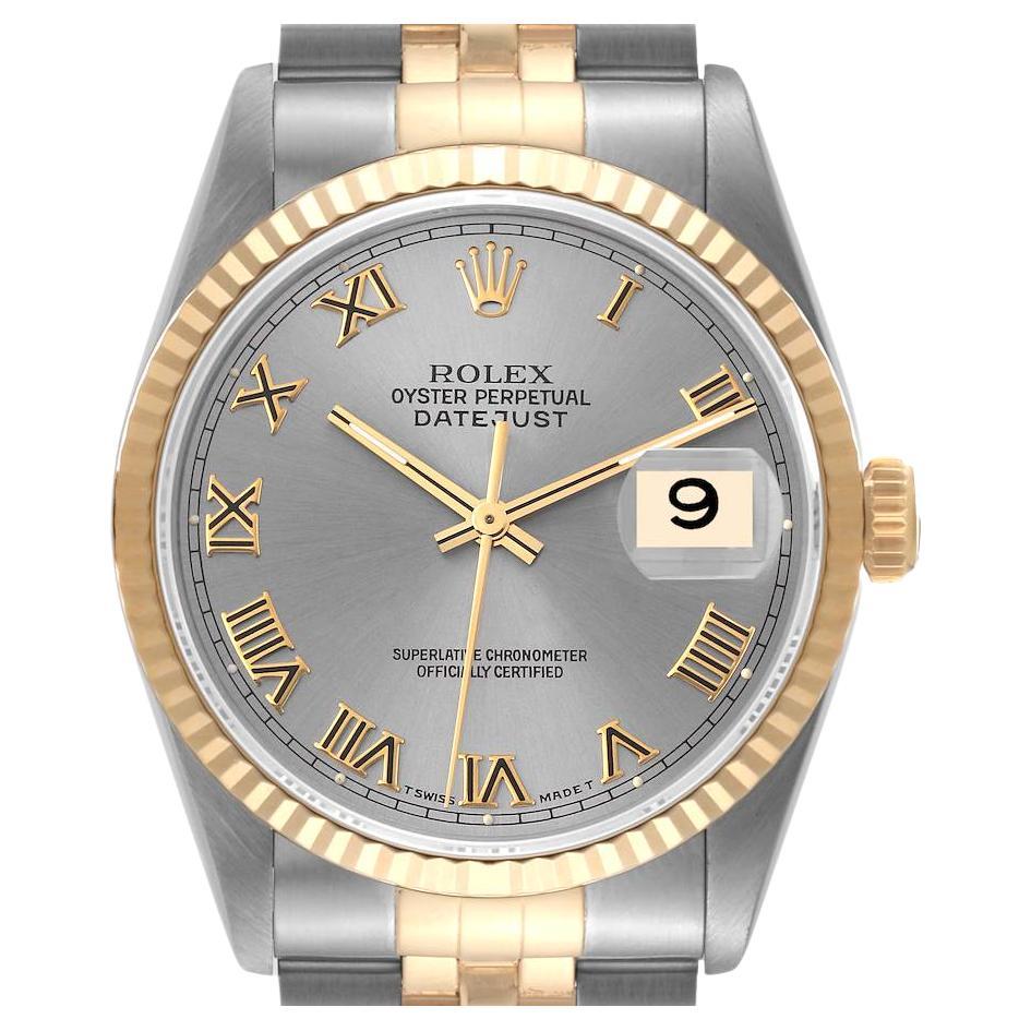 Rolex Datejust Steel Yellow Gold Slate Dial Mens Watch 16233 For Sale