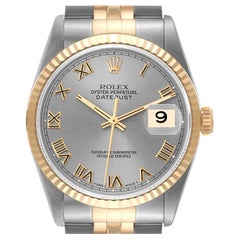 Used Rolex Datejust Steel Yellow Gold Slate Dial Mens Watch 16233