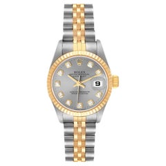 Rolex Datejust Steel Yellow Gold Slate Diamond Dial Ladies Watch 69173