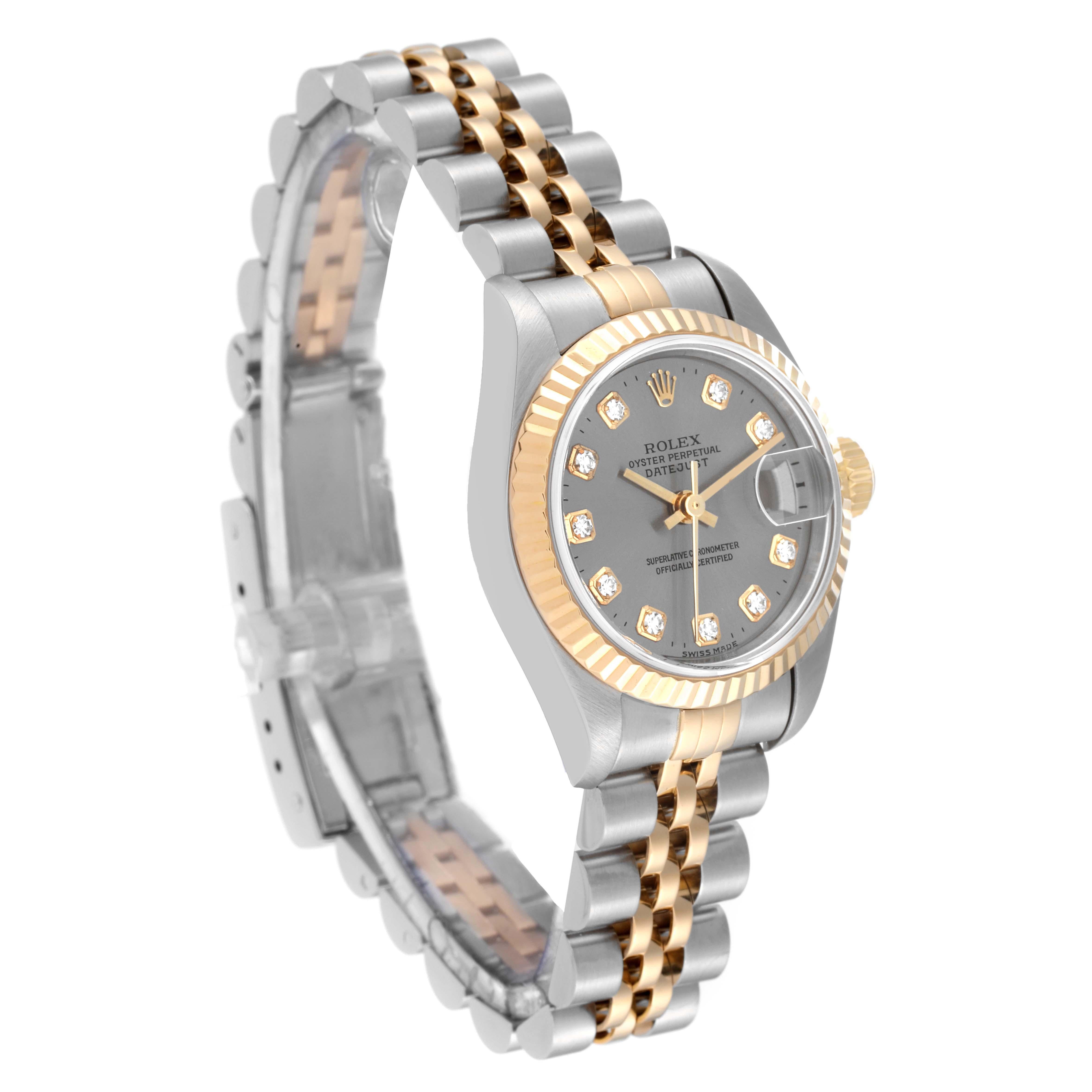 Rolex Datejust Steel Yellow Gold Slate Diamond Dial Ladies Watch 79173 In Excellent Condition In Atlanta, GA