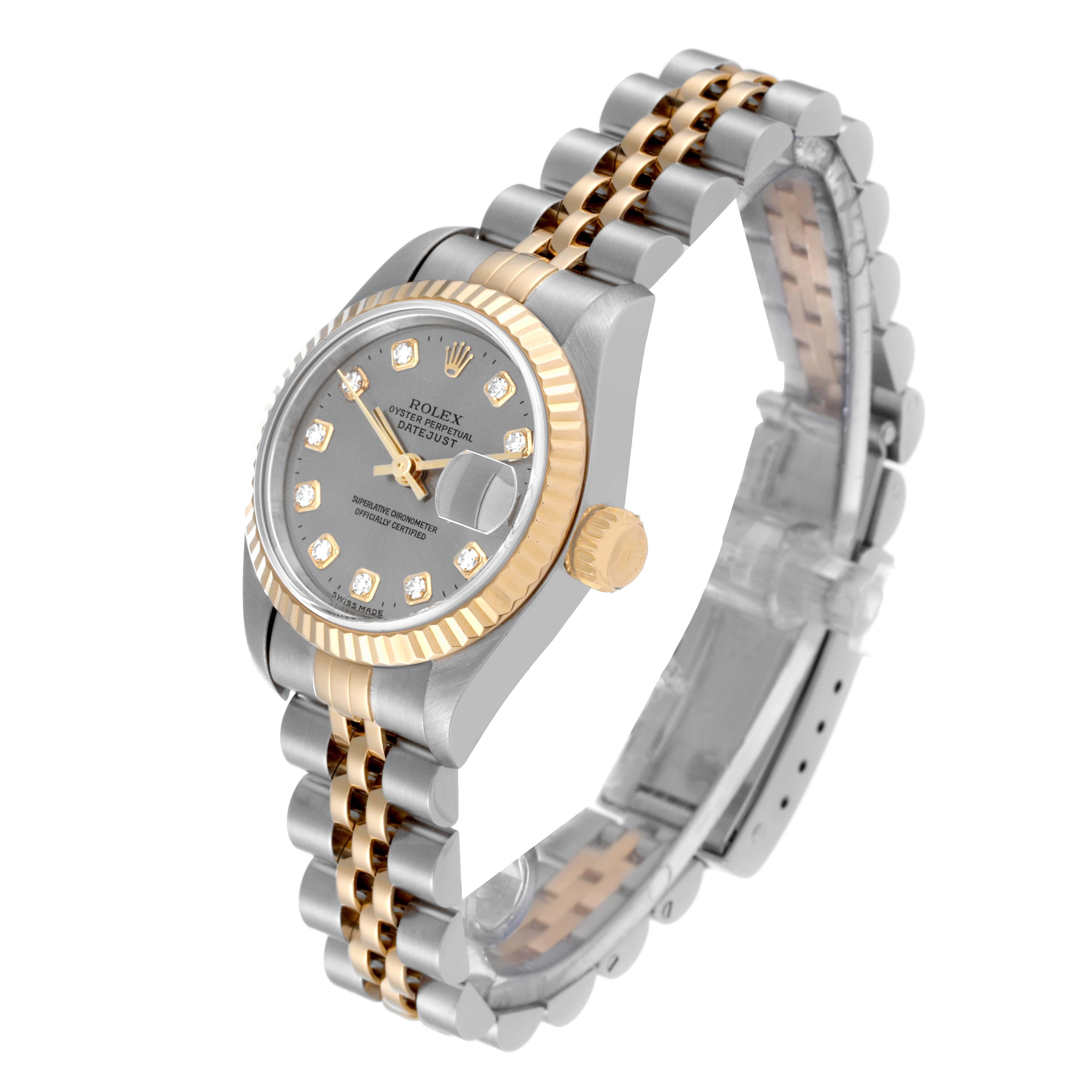 Women's Rolex Datejust Steel Yellow Gold Slate Diamond Dial Ladies Watch 79173