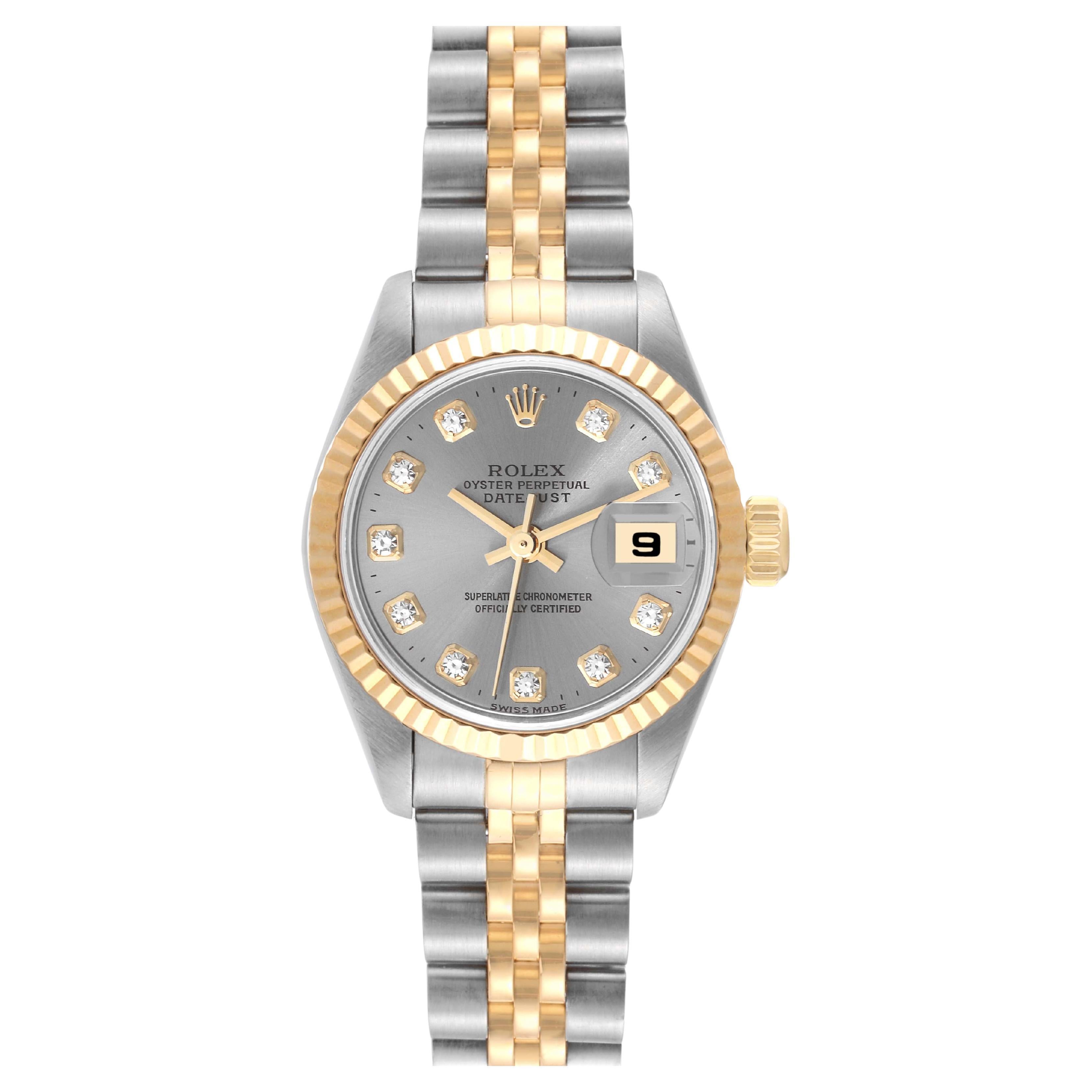 Rolex Datejust Steel Yellow Gold Slate Diamond Dial Ladies Watch 79173