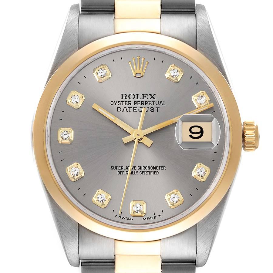 Rolex Datejust Steel Yellow Gold Slate Diamond Dial Mens Watch 16203 Box Papers
