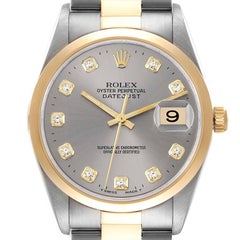 Rolex Datejust Steel Yellow Gold Slate Diamond Dial Mens Watch 16203 Box Papers