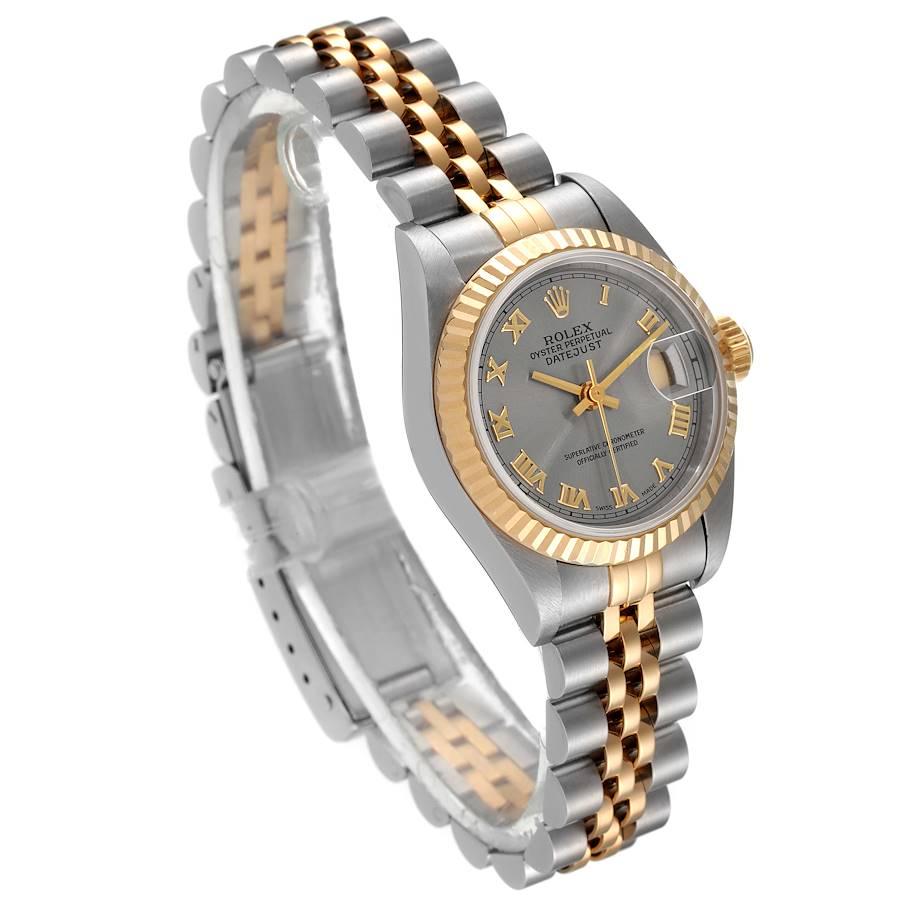 Rolex Datejust Steel Yellow Gold Slate Grey Dial Ladies Watch 69173 Box Papers In Excellent Condition In Atlanta, GA