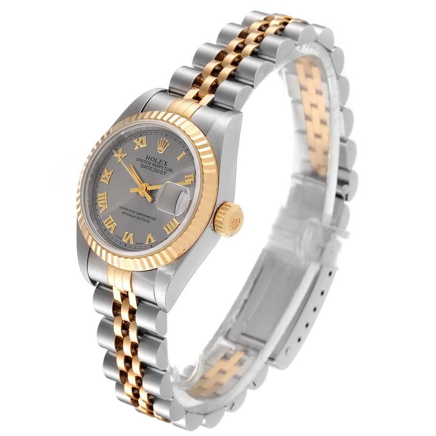 Women's Rolex Datejust Steel Yellow Gold Slate Grey Dial Ladies Watch 69173 Box Papers