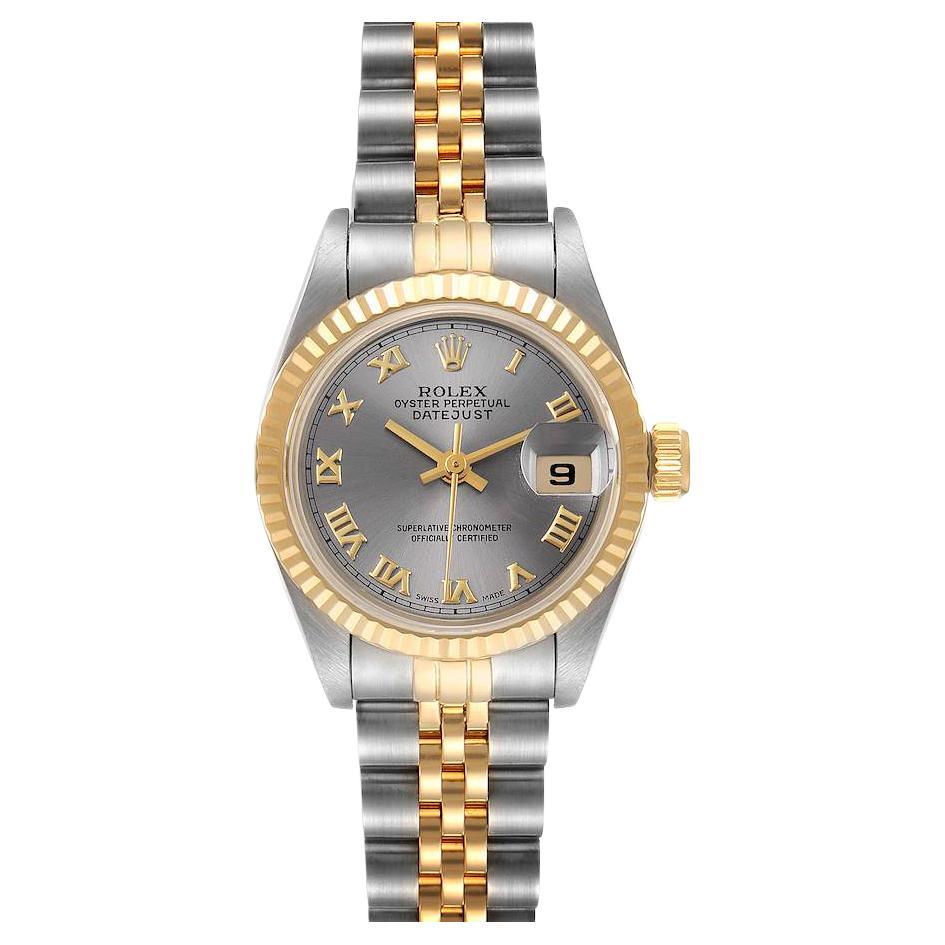 Rolex Datejust Steel Yellow Gold Slate Grey Dial Ladies Watch 69173 Box Papers