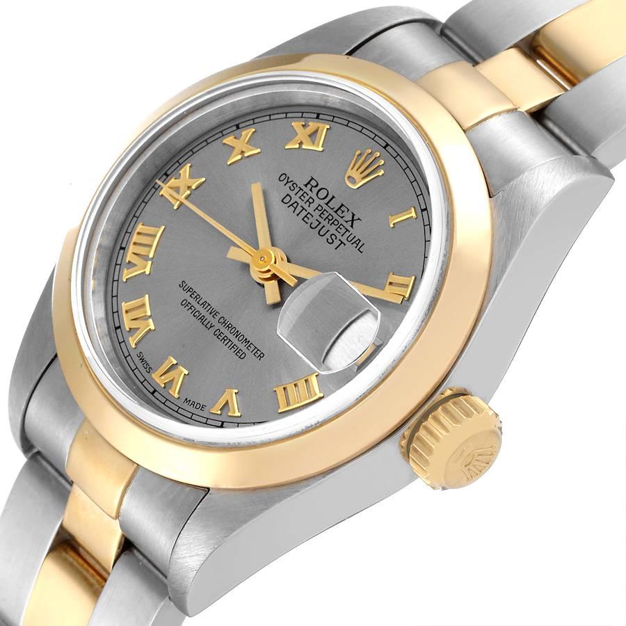 Rolex Datejust Steel Yellow Gold Slate Roman Dial Ladies Watch 69163 Box Papers In Excellent Condition For Sale In Atlanta, GA