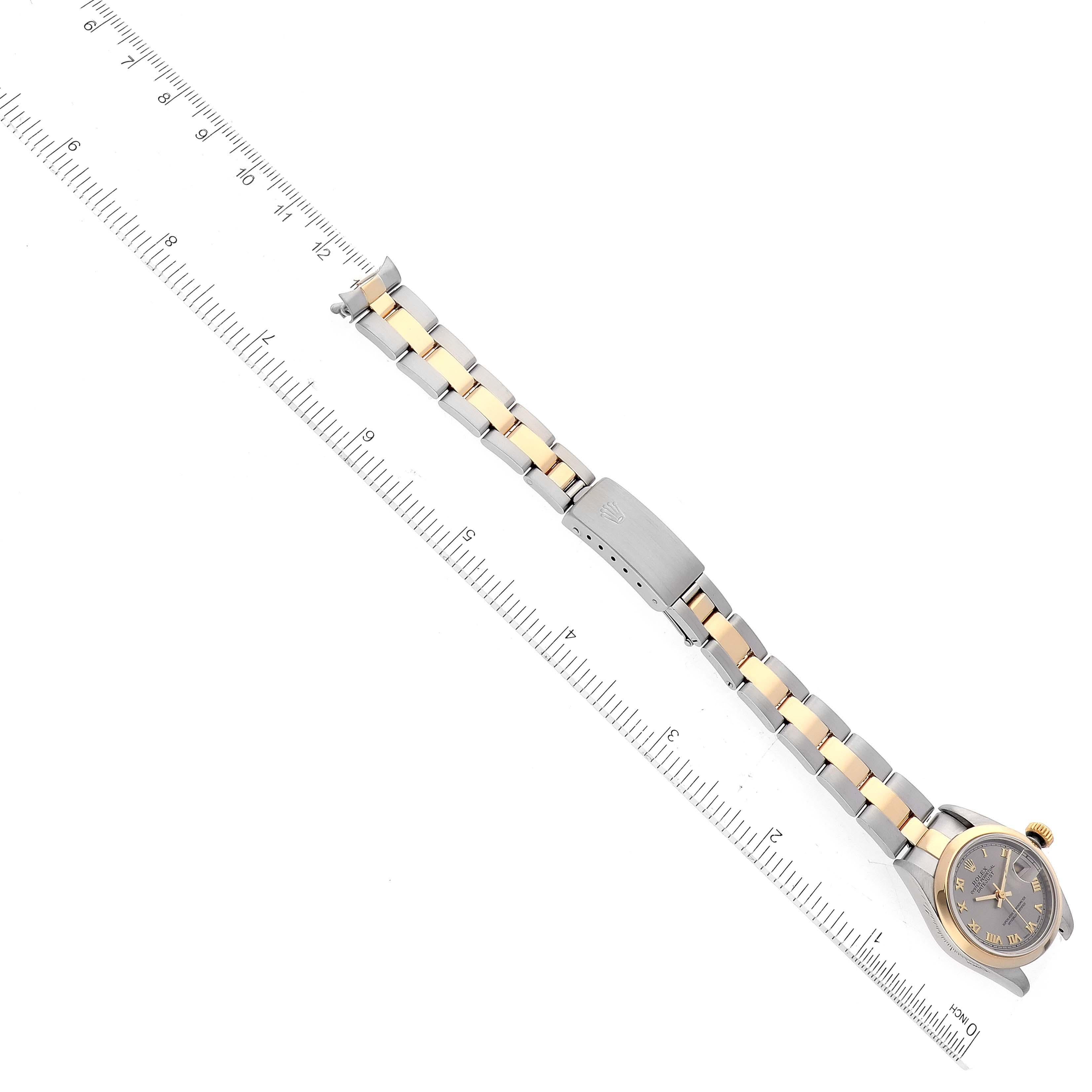 Rolex Montre Datejust en acier et or jaune avec cadran romain en ardoise, pour femmes 69163 en vente 6