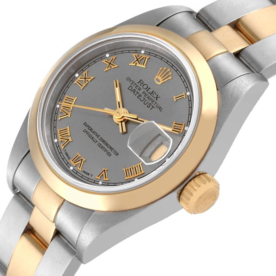 Rolex Datejust Damenuhr 69163 aus Stahl, Gelbgold und Schiefer mit römischem Zifferblatt im Angebot 2