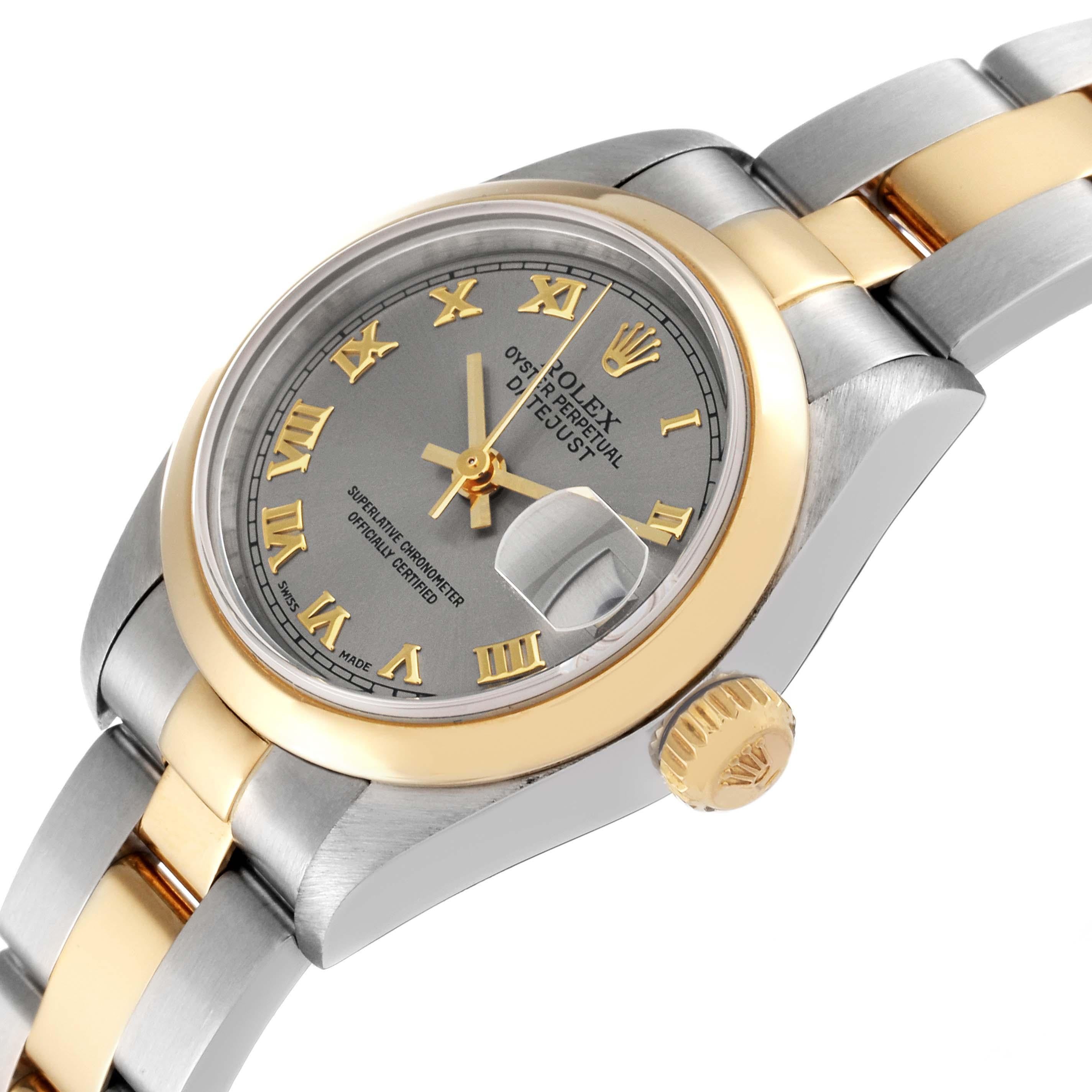 Women's Rolex Datejust Steel Yellow Gold Slate Roman Dial Ladies Watch 69163 For Sale